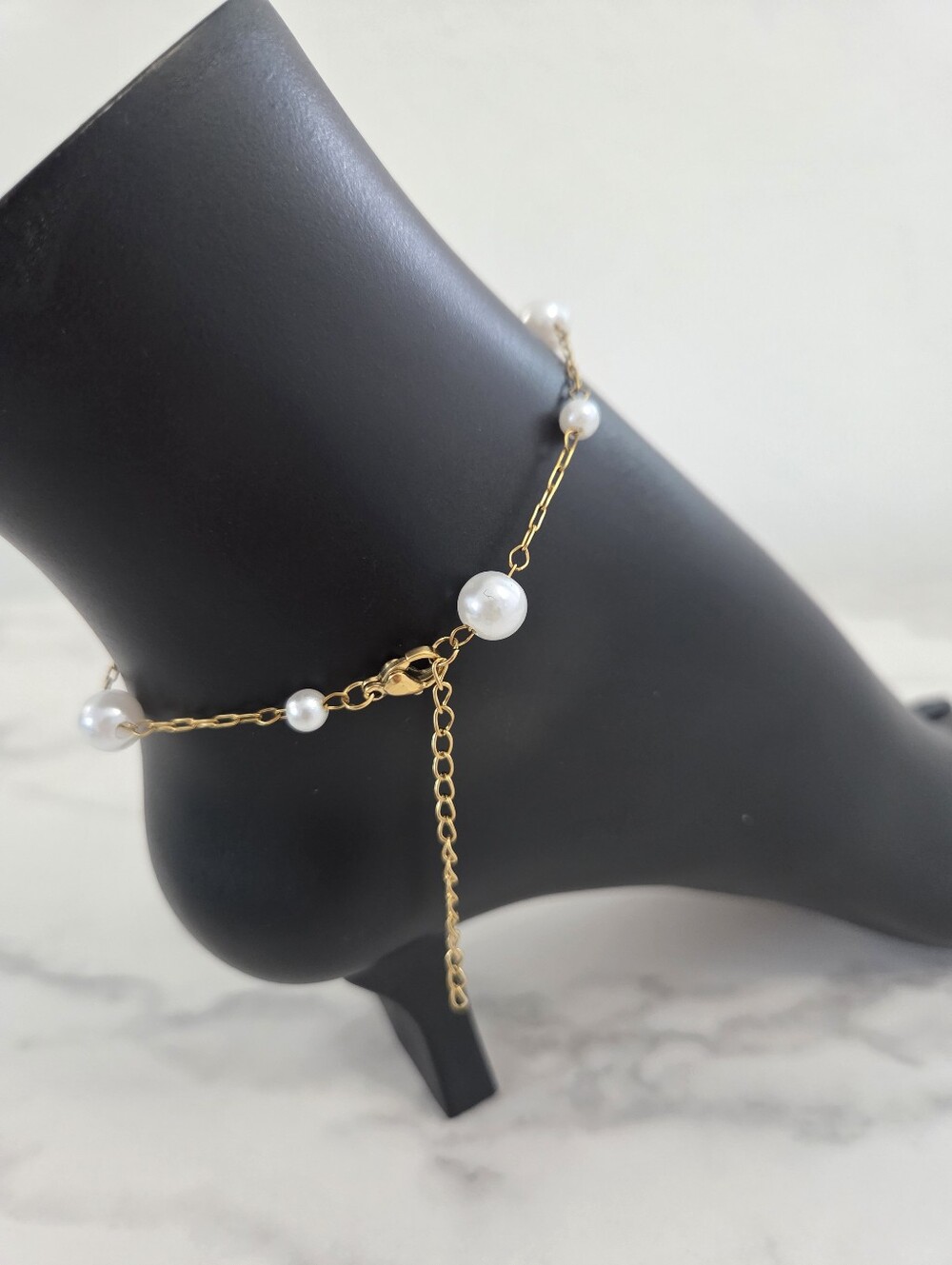 ​Gold Pearl Anklet Dainty Cable Chain Anklet Beach Wedding Bridal Jewelry - Picture 8 of 11